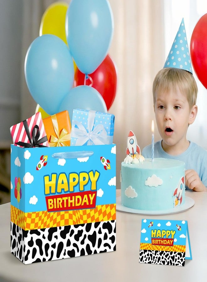 Reyoust 13" Large Toy Gift Bag with Card and Tissue Paper Toy Inspired Story Present Bag for Happy Birthday Blue Cartoon Party Decorations 1Pcs 13" L x 10.2" H x 4.9" D - Image 5