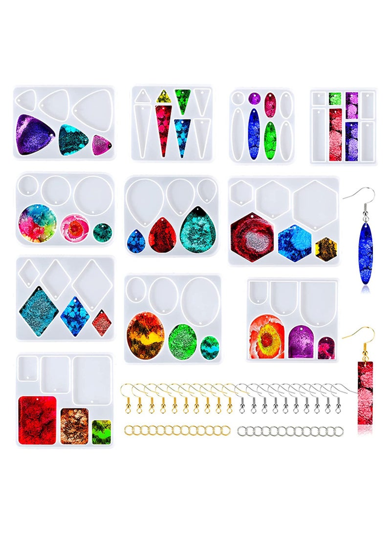 Excefore 11Pcs Resin Molds Jewelry, Earrings Silicone Molds for Epoxy Resin, DIY Jewelry Resin Casting Molds for Pendant, Earrings, Necklace, Keychains - Image 1