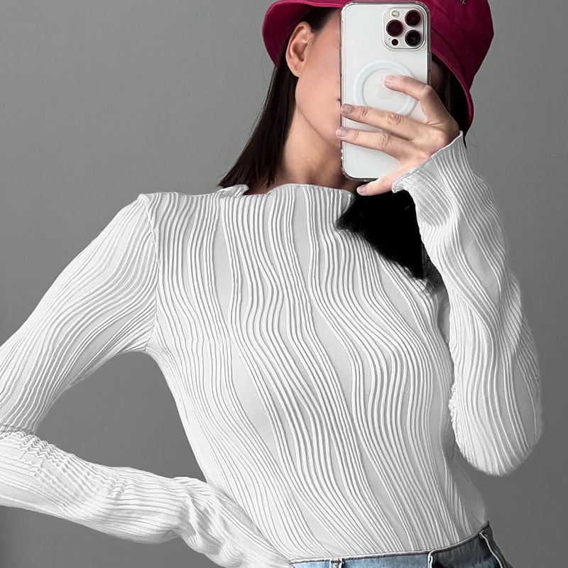 2024 Early Autumn New Elegant Klein Blue Bottoming Shirt Printed T-Shirt Long-Sleeved Tight Top Turtleneck Knitwear - Image 1