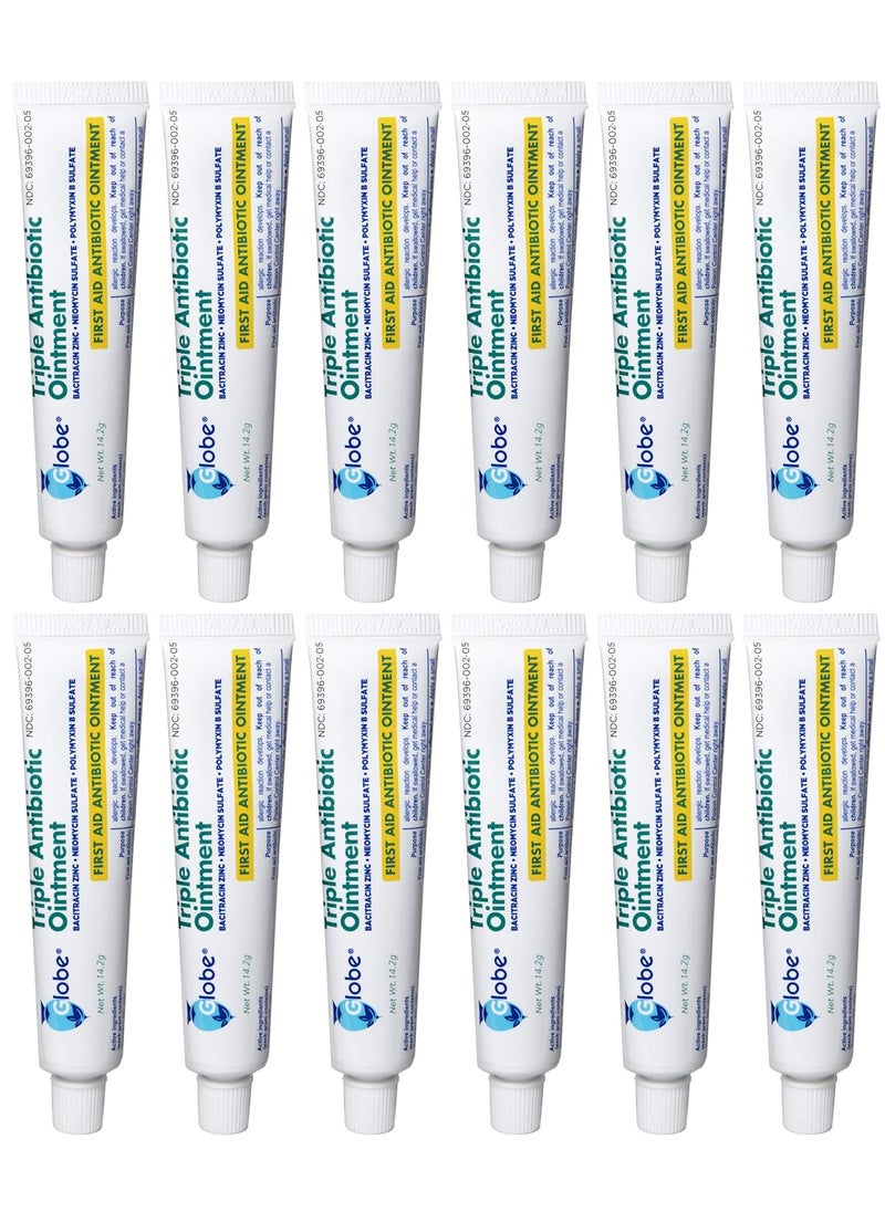 Globe Globe (12 Pack) Triple Antibiotic First Aid Ointment 1 oz, First Aid Antibiotic Ointment, 24-Hour Infection Protection, Wound Care Treatment for Minor Scrapes, Burns and Cuts 