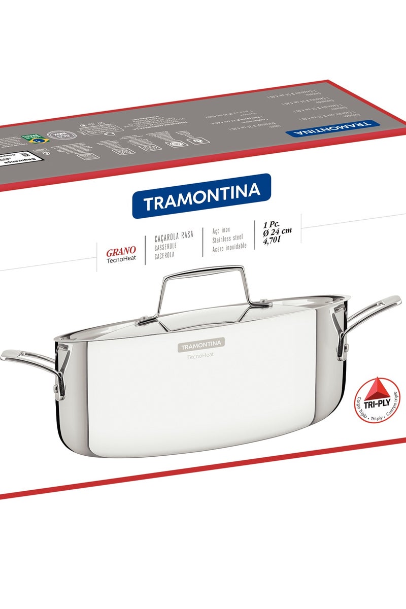 ترامونتينا غرانو قدر طهي مسطح 24 سم – ستانلس ستيل بهيكل ثلاثي الطبقات مع غطاء ومقابض، سعة 4.7 لتر، متوافق مع الحث الحراري – صنع في البرازيل، موديل 62143240 - Image 3