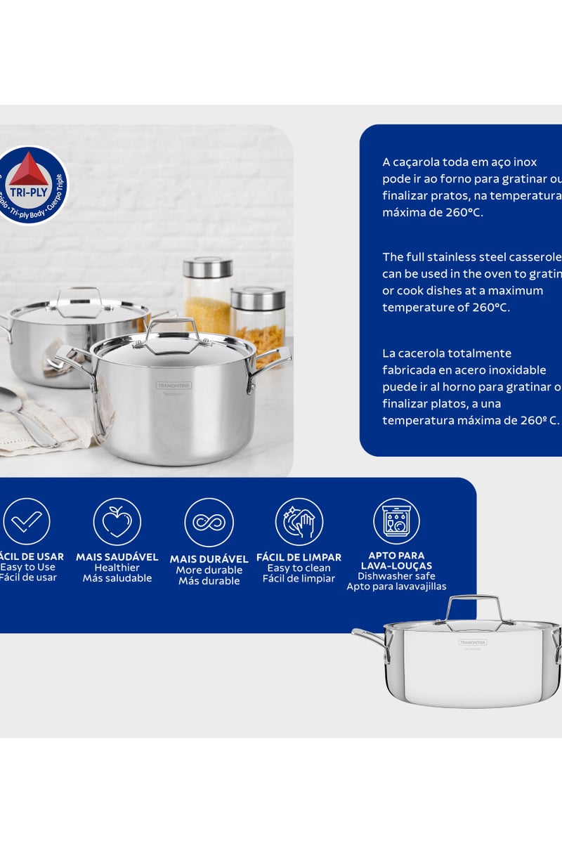 ترامونتينا غرانو قدر طهي مسطح 24 سم – ستانلس ستيل بهيكل ثلاثي الطبقات مع غطاء ومقابض، سعة 4.7 لتر، متوافق مع الحث الحراري – صنع في البرازيل، موديل 62143240 - Image 4