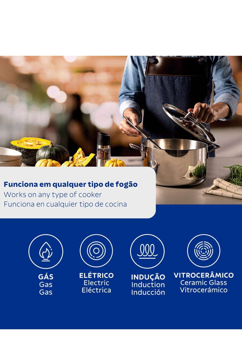 ترامونتينا غرانو قدر طهي مسطح 24 سم – ستانلس ستيل بهيكل ثلاثي الطبقات مع غطاء ومقابض، سعة 4.7 لتر، متوافق مع الحث الحراري – صنع في البرازيل، موديل 62143240 - Image 5