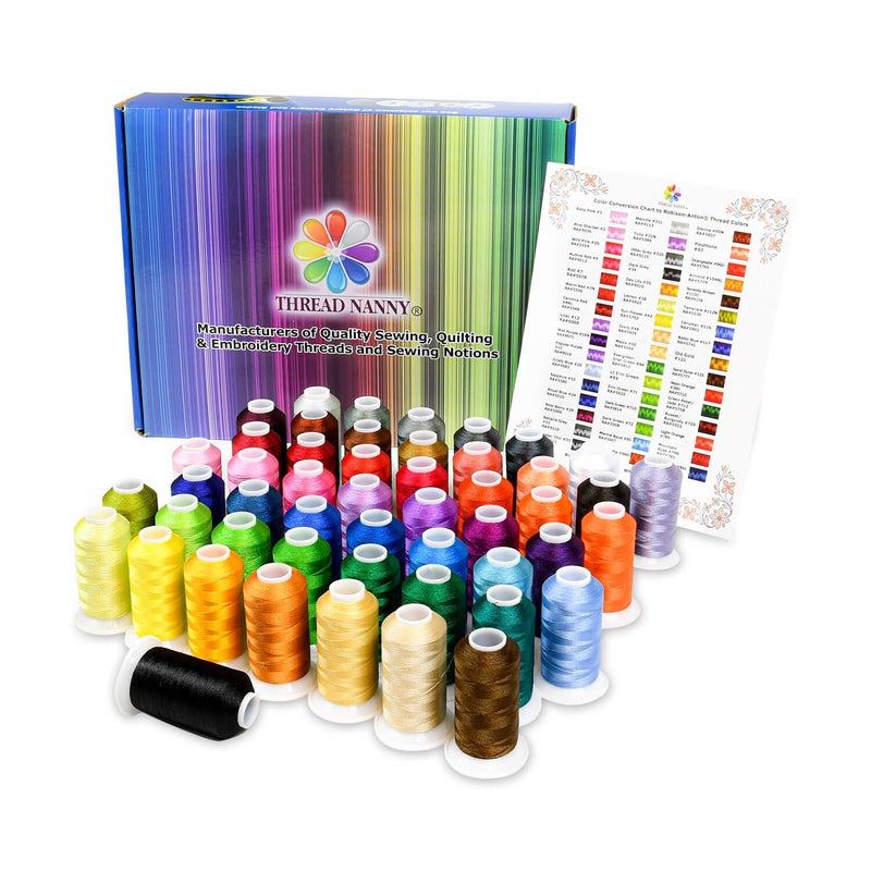 ThreadNanny Premium 50 Colors 1100yards Polyester Machine Embroidery Thread Kit for Pro and Beginners Compatible with All Brother Babylock Singer Janome Embroidery and Sewing Machines