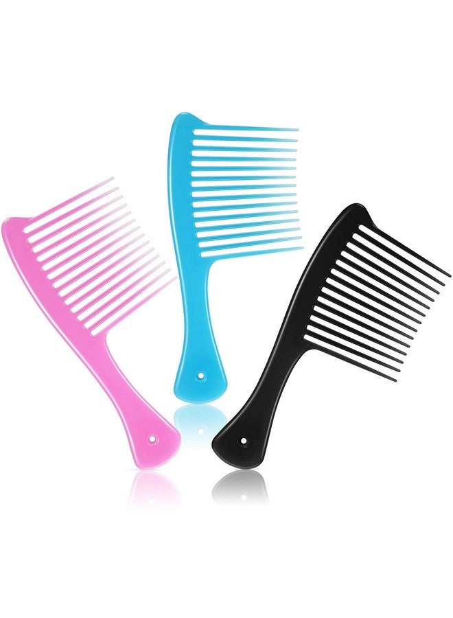 Romooa Hwojjha 3 Pieces Wide Tooth Comb Jumbo Rake Comb Hair Detangler Salon Shampoo Comb For Long Hair And Curly Hair Detangling Tools For 4C Hair(Black Blue Pink) (Blue) - Image 2