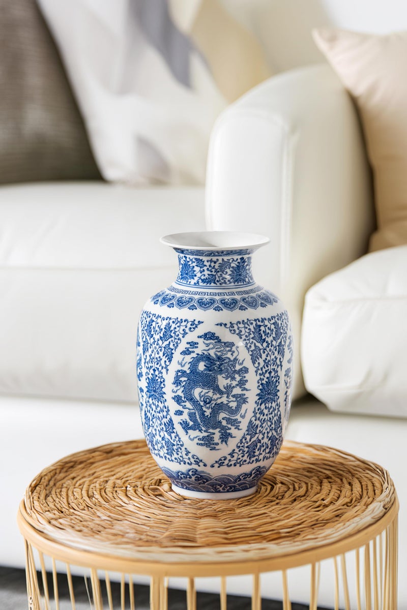 GaLouRo Blue and White Vase, Chinoiserie Porcelain for Living Room Shelf, Entryway Decor & Blue and White Home Centerpiece, Blue Vases Home DÃ©cor,11" H - Image 2