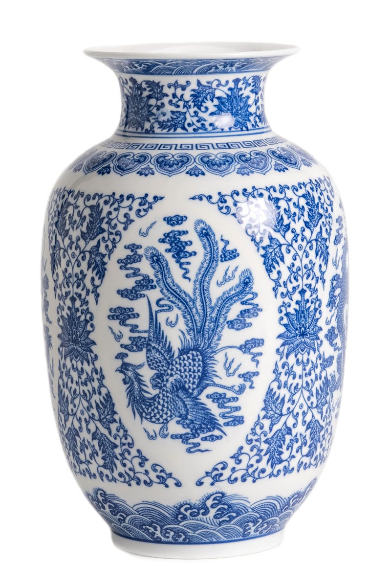 GaLouRo Blue and White Vase, Chinoiserie Porcelain for Living Room Shelf, Entryway Decor & Blue and White Home Centerpiece, Blue Vases Home DÃ©cor,11" H - Image 1