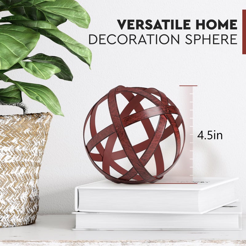 Everydecor Metal Decorative Sphere for Home Decor - Decorative Balls for Shelves, Centerpiece Bowls, Bookshelf - Decoration Orbs Accents for Living Room, Bedroom - Distressed Red Shelf Spheres - Image 3