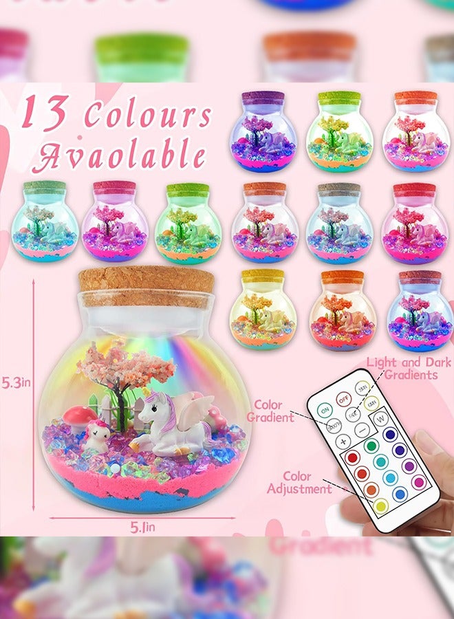 Haidue Unicorn Terrarium Craft Kit for Kids Gifts for Girls Night Light Up Terrarium Kit DIY Unicorn Birthday Gift Toys for Girls Ages 4 5 6 7 8-12 Year Old Unicorn Art Craft Kit with Remote - Image 2