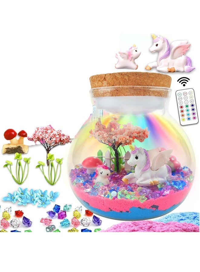 Haidue Unicorn Terrarium Craft Kit for Kids Gifts for Girls Night Light Up Terrarium Kit DIY Unicorn Birthday Gift Toys for Girls Ages 4 5 6 7 8-12 Year Old Unicorn Art Craft Kit with Remote - Image 1