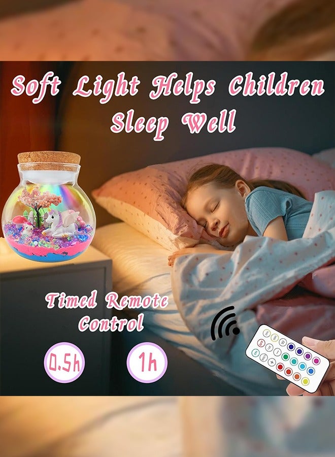 Haidue Unicorn Terrarium Craft Kit for Kids Gifts for Girls Night Light Up Terrarium Kit DIY Unicorn Birthday Gift Toys for Girls Ages 4 5 6 7 8-12 Year Old Unicorn Art Craft Kit with Remote - Image 4