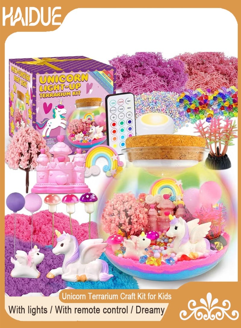 Haidue Unicorn Terrarium Craft Kit for Kids Gifts for Girls Night Light Up Terrarium Kit DIY Unicorn Birthday Gift Toys for Girls Ages 4 5 6 7 8-12 Year Old Unicorn Art Craft Kit with Remote - Image 1