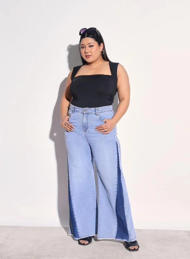 Sassafras Plus Size Side Color Block Flared Jeans