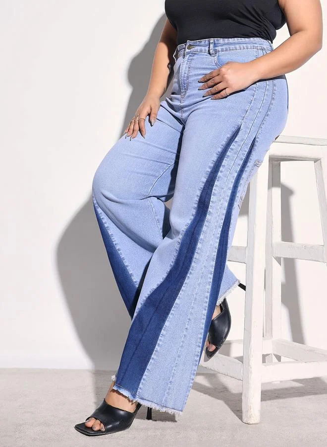 Sassafras Plus Size Side Color Block Flared Jeans