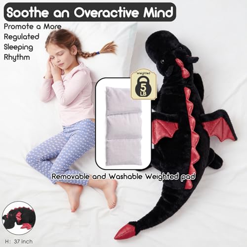 ARELUX Giant Weighted Winged Dragon Plush Toy 354 5lbs Soft Stuffed Animal for Comfort Pterosaur Plushie Fuzzy Dinosaur Pillow Plushies Cuddly Removable and Washable Black - Image 5