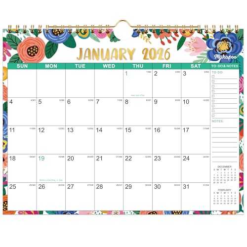 Makapoo Calendar 2026 - Wall Calendar 2026, Jan. 2026 to Dec. 2026, 11" x 8.5", 12 Monthly Wall Calendar 2026 with Thick Paper + Julian Date - Floral - Image 1