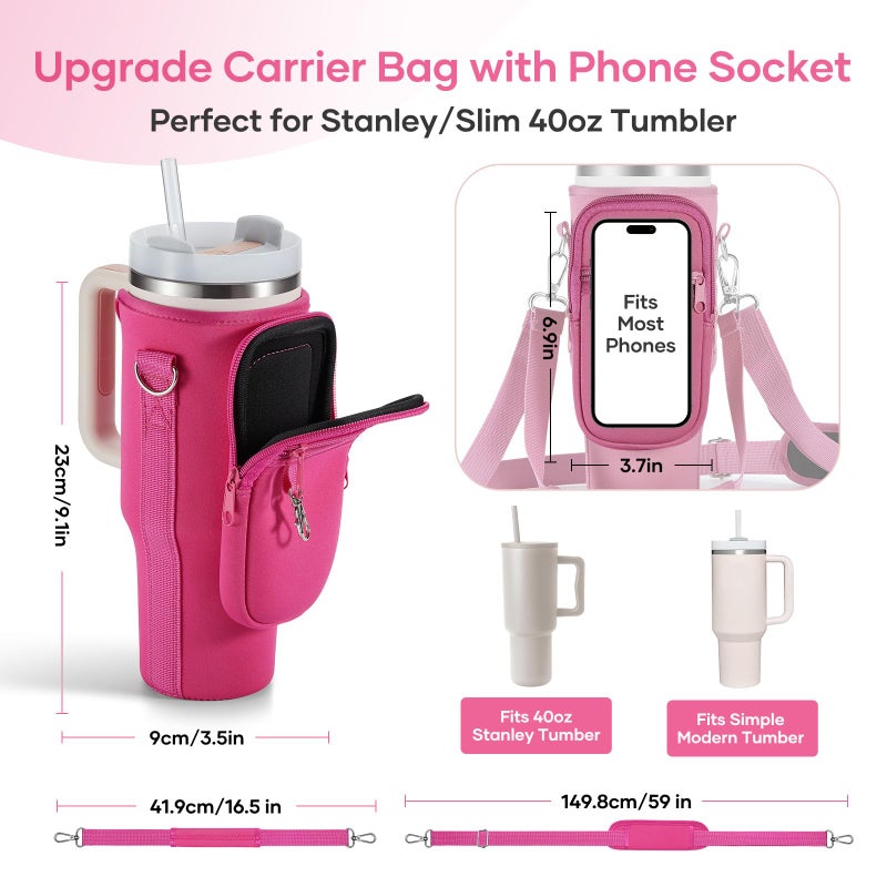 linmaya Water Bottle Carrier Bag with Phone Pocket for Stanley Cup 40/30oz,Insulated Neoprene Water Bottle Holder Cross-boday Bag with Adjustable Shoulder & Handheld Strap Stanley Cup Accessories - Image 3
