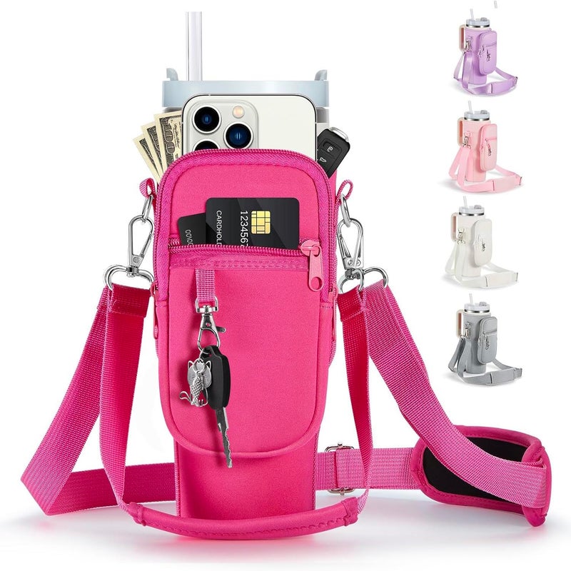 linmaya Water Bottle Carrier Bag with Phone Pocket for Stanley Cup 40/30oz,Insulated Neoprene Water Bottle Holder Cross-boday Bag with Adjustable Shoulder & Handheld Strap Stanley Cup Accessories - Image 1