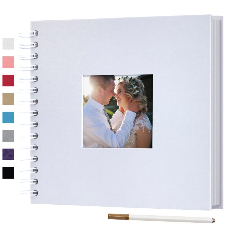 8 x 8 Inch Small DIY Scrapbook Photo Album with Window Design Cover 80 Pages Craft Paper Memory Book for Weeding Family Travel and Baby White