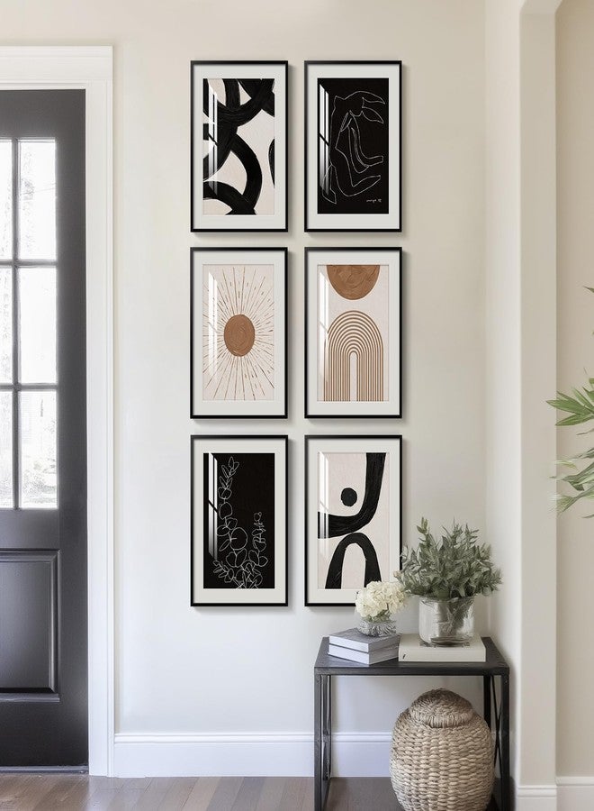 Cuspin Framed Boho Black and White Brown Modern Abstract Wall Art for Living Room, Set of 6 Bohemian Wall Hanging Artwork, Minimalist Sun Geometric Pictures for Bedroom Office Bathroom Wall Decor 11x14 Inch - Image 3