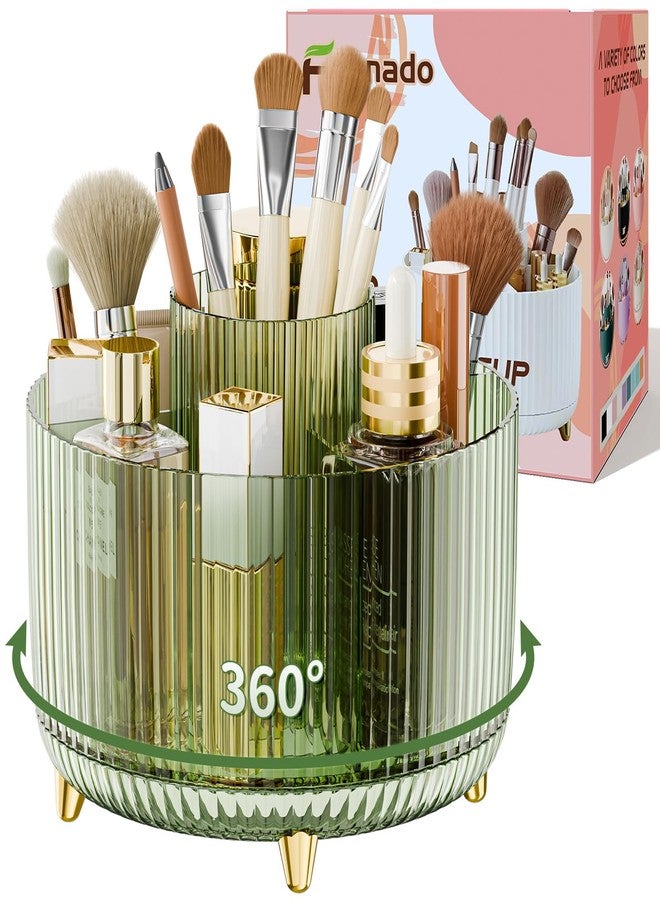 fanado Clear Rotating Makeup Organizer Countertop for Vanity, 360° Makeup Brush Holder Organizer with 5 Compartments, Transparent Cosmetic Storage for Lipstick, Skincare, Bathroom Counter(Transparent Green) - Image 1