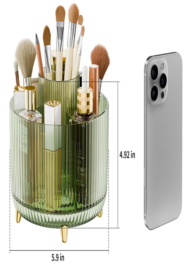 fanado Clear Rotating Makeup Organizer Countertop for Vanity, 360° Makeup Brush Holder Organizer with 5 Compartments, Transparent Cosmetic Storage for Lipstick, Skincare, Bathroom Counter(Transparent Green) - Image 4