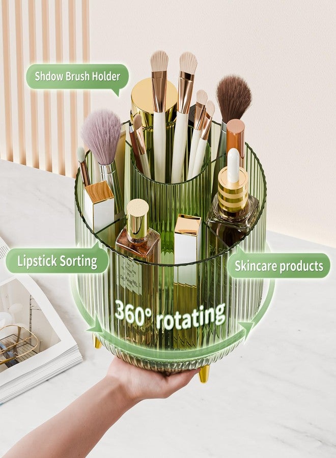 fanado Clear Rotating Makeup Organizer Countertop for Vanity, 360° Makeup Brush Holder Organizer with 5 Compartments, Transparent Cosmetic Storage for Lipstick, Skincare, Bathroom Counter(Transparent Green) - Image 2