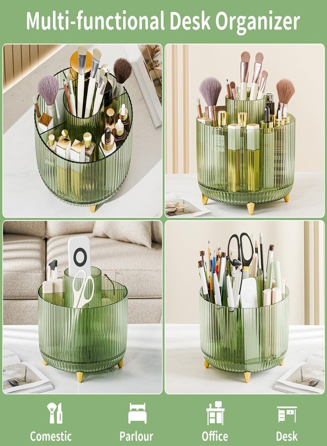 fanado Clear Rotating Makeup Organizer Countertop for Vanity, 360° Makeup Brush Holder Organizer with 5 Compartments, Transparent Cosmetic Storage for Lipstick, Skincare, Bathroom Counter(Transparent Green) - Image 3