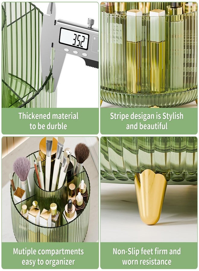 fanado Clear Rotating Makeup Organizer Countertop for Vanity, 360° Makeup Brush Holder Organizer with 5 Compartments, Transparent Cosmetic Storage for Lipstick, Skincare, Bathroom Counter(Transparent Green) - Image 5