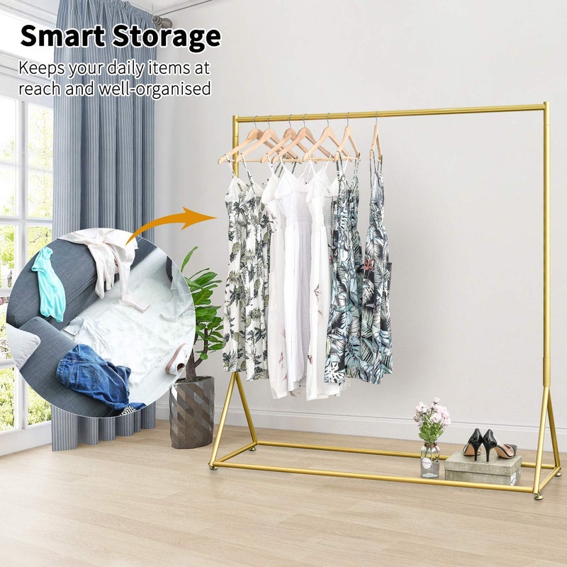 BOSURU Gold Pipe Clothing Racks Freestanding, Modern Metal Clothes Rack Heavy Duty, Easy Assemble Clothing Rack for Hanging Boutiques and Bedroom 59" L - Image 2