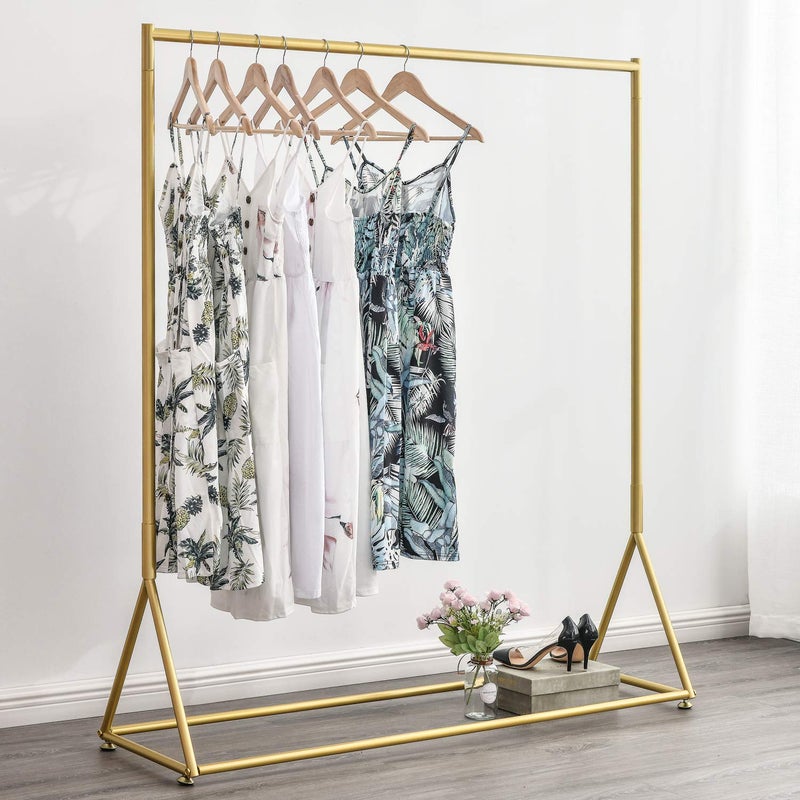 BOSURU Gold Pipe Clothing Racks Freestanding, Modern Metal Clothes Rack Heavy Duty, Easy Assemble Clothing Rack for Hanging Boutiques and Bedroom 59" L - Image 1