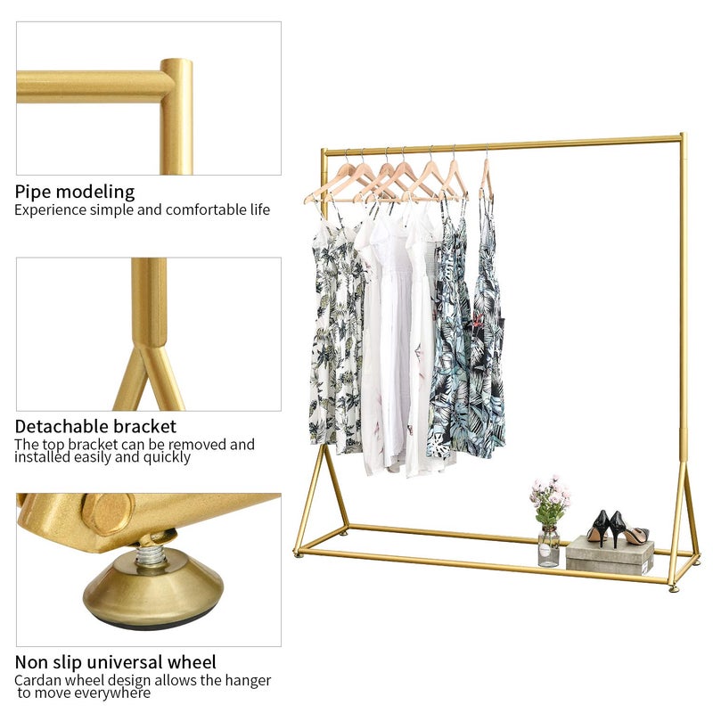BOSURU Gold Pipe Clothing Racks Freestanding, Modern Metal Clothes Rack Heavy Duty, Easy Assemble Clothing Rack for Hanging Boutiques and Bedroom 59" L - Image 3