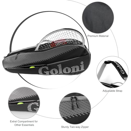 Goloni Tennis Bag 3-4 Racquets with Front Extral Pocket for Other Essentials,Tennis Rackets Bag with Removable Shoulder Strap,Grey - Image 4
