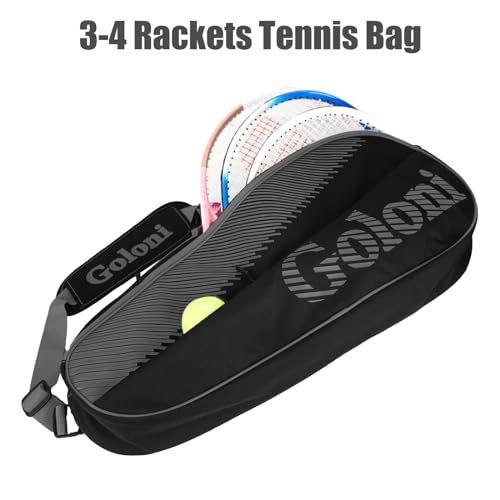 Goloni Tennis Bag 3-4 Racquets with Front Extral Pocket for Other Essentials,Tennis Rackets Bag with Removable Shoulder Strap,Grey - Image 2