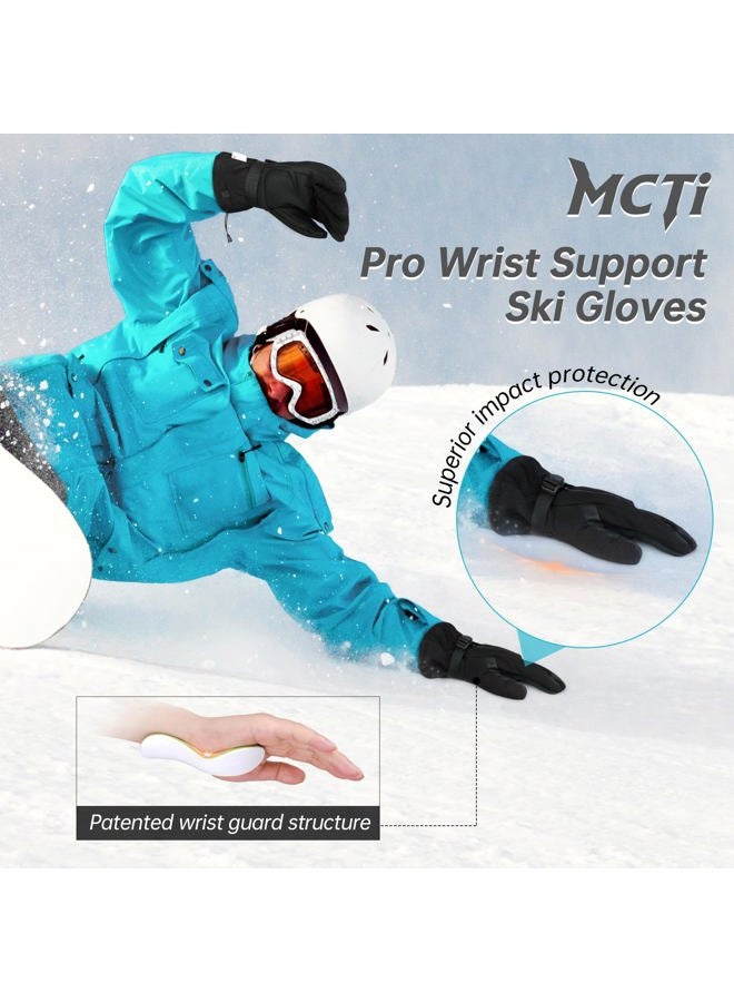 MCTi Pro Wrist Support Ski Gloves for Men, Winter Snowboard Gloves with Wrist Guard, Waterproof, 3M Thinsulate Warm, High Abrasion Resistance Black-L - Image 2