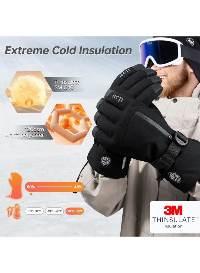 MCTi Pro Wrist Support Ski Gloves for Men, Winter Snowboard Gloves with Wrist Guard, Waterproof, 3M Thinsulate Warm, High Abrasion Resistance Black-L - Image 3