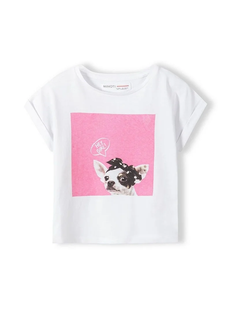 MINOTI Girls T-shirt with rolled sleeves and print white