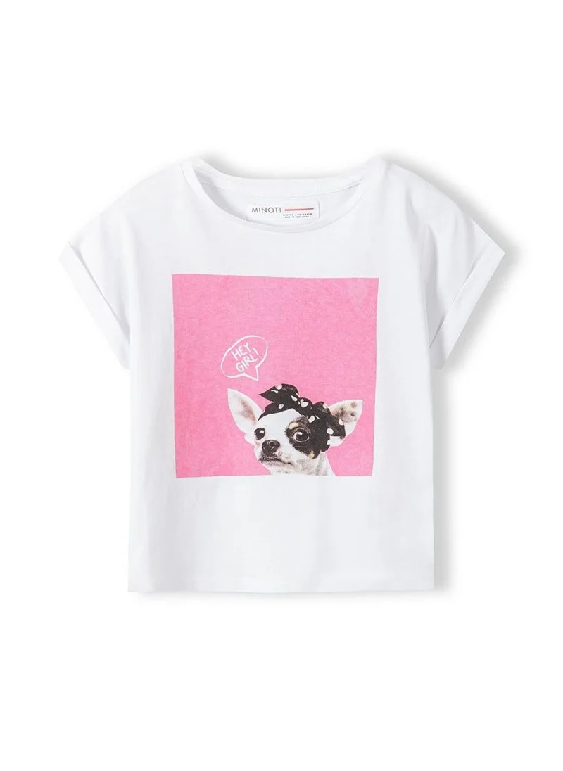 MINOTI Girls T-shirt with rolled sleeves and print white