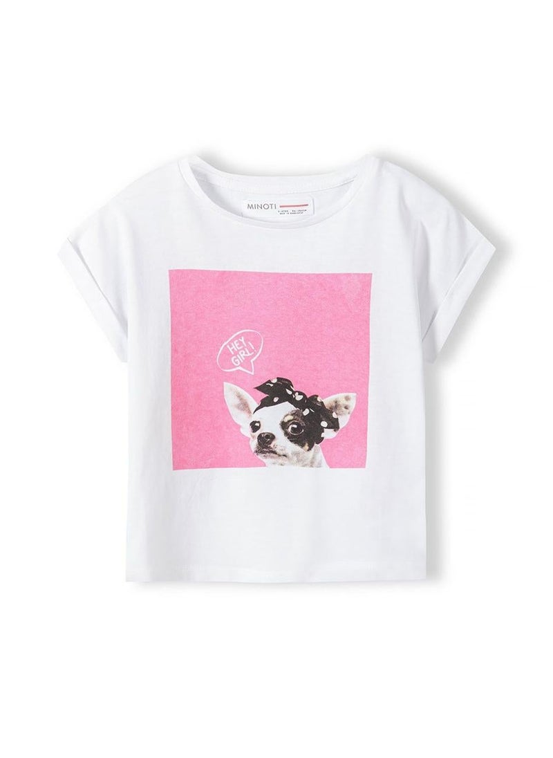 MINOTI Girls T-shirt with rolled sleeves and print white - Image 2