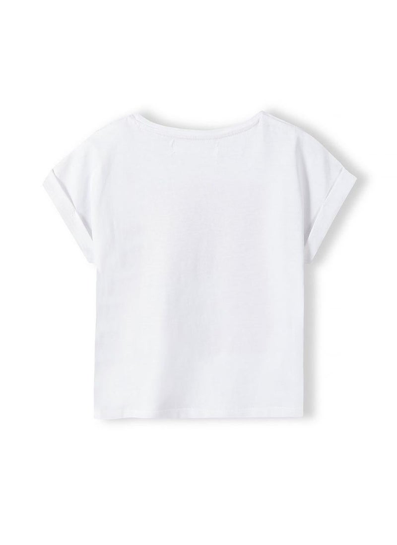 MINOTI Girls T-shirt with rolled sleeves and print white - Image 3