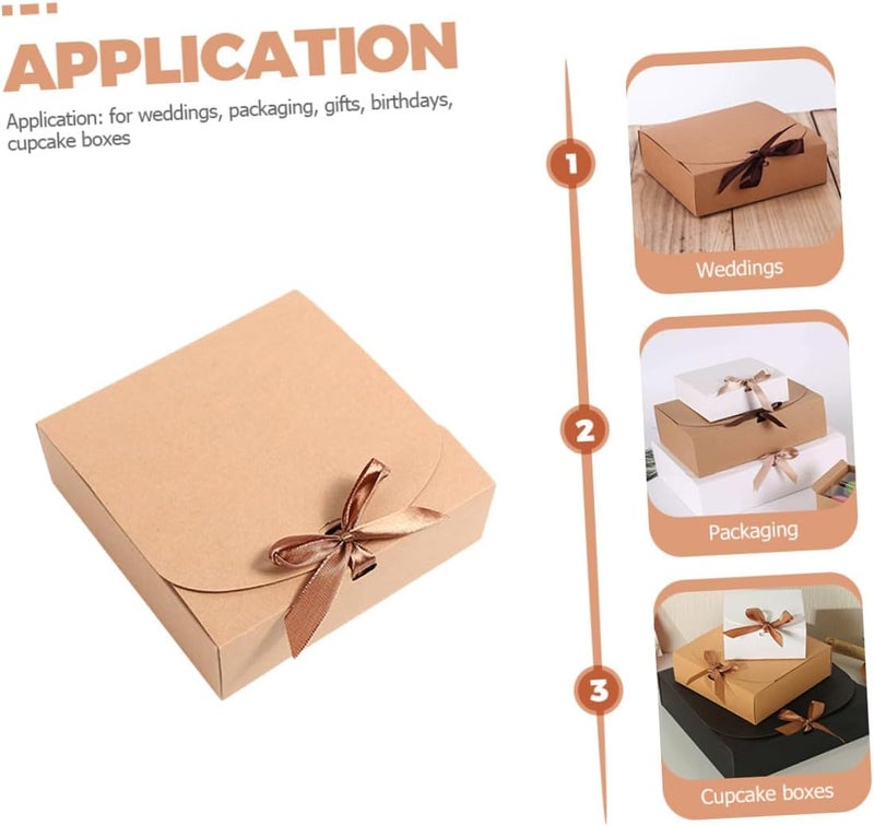 IMIKEYA 12pcs Kraft Paper Candy Boxes with Lids, Ribbon Bow Favor Packaging Boxes for Wedding, Shower, and Small Presents - Image 3