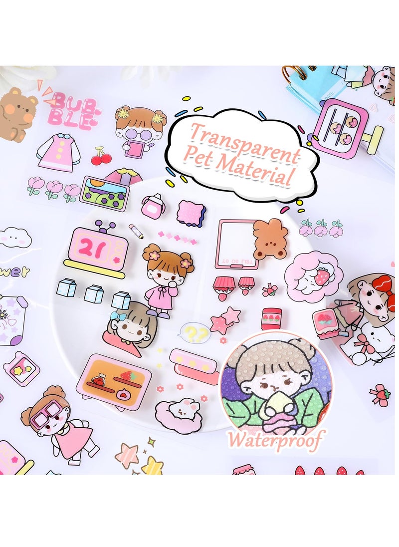 إكسفور مجموعة ملصقات لطيفة، 100 ورقة مقاومة للماء وملصقات Kawaii شفافة لطيفة، ملصقات كرتونية مزخرفة لحافظات الهاتف، وأجهزة الكمبيوتر المحمول، والحرف اليدوية، وسجل القصاصات، والمجلة، والدفتر  - Image 2