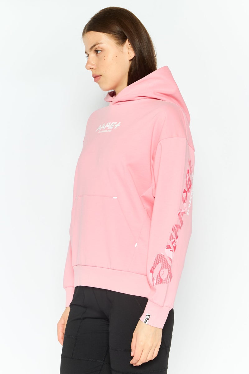 Aape By A Bathing Ape سويت شيرت نسائي بغطاء رأس وأكمام طويلة بطبعة جرافيك، وردي - Image 2