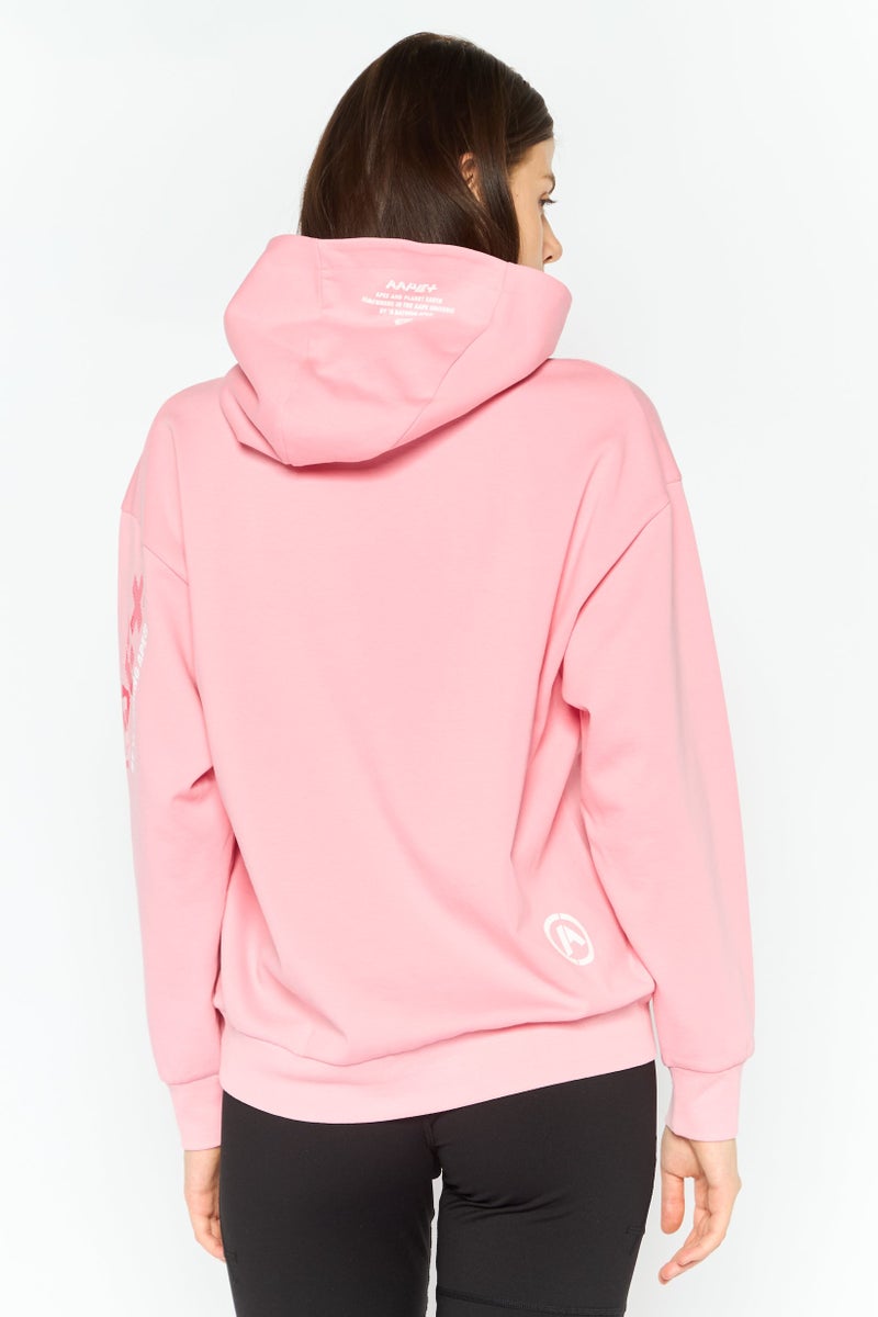 Aape By A Bathing Ape سويت شيرت نسائي بغطاء رأس وأكمام طويلة بطبعة جرافيك، وردي - Image 3