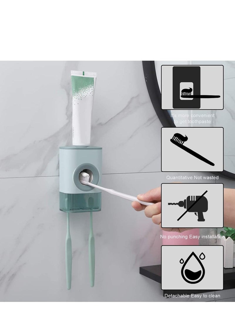 SYOSI Automatic Toothpaste Dispenser and Toothbrush Holder Set Wall-Mounted Dust Cover Squeezer Suitable for Bathroom Shower Holderkids for Family Washroom Restroom Kids Gift Blue  - Image 2