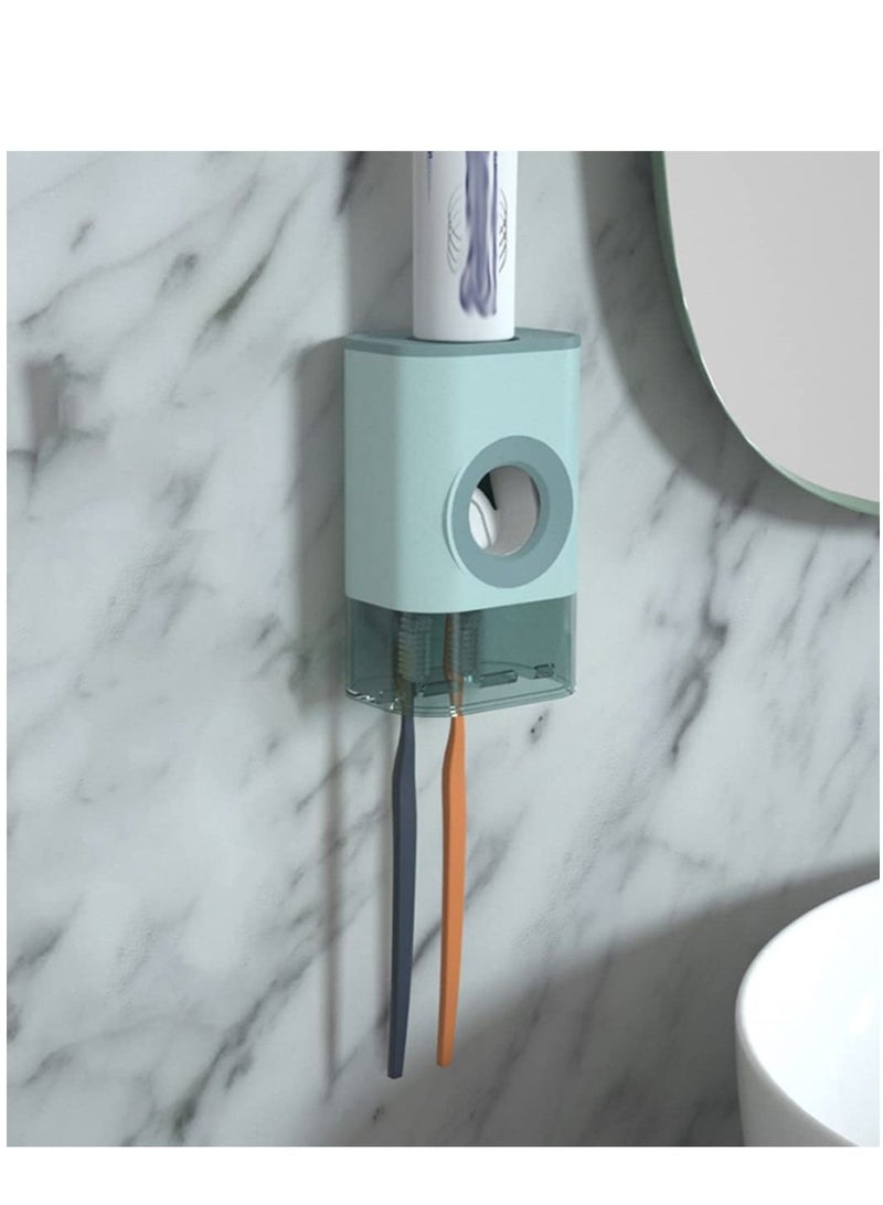 SYOSI Automatic Toothpaste Dispenser and Toothbrush Holder Set Wall-Mounted Dust Cover Squeezer Suitable for Bathroom Shower Holderkids for Family Washroom Restroom Kids Gift Blue  - Image 3