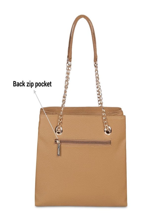 Metro Women Brown Faux Leather Shoulder Bag with Premium Metal Handles and Multiple Compartments (66-534) - Image 4