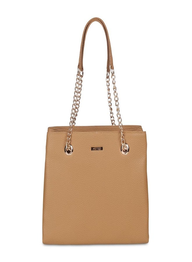 Metro Women Brown Faux Leather Shoulder Bag with Premium Metal Handles and Multiple Compartments (66-534) - Image 1