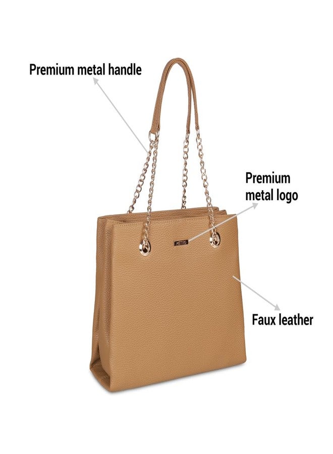 Metro Women Brown Faux Leather Shoulder Bag with Premium Metal Handles and Multiple Compartments (66-534) - Image 3
