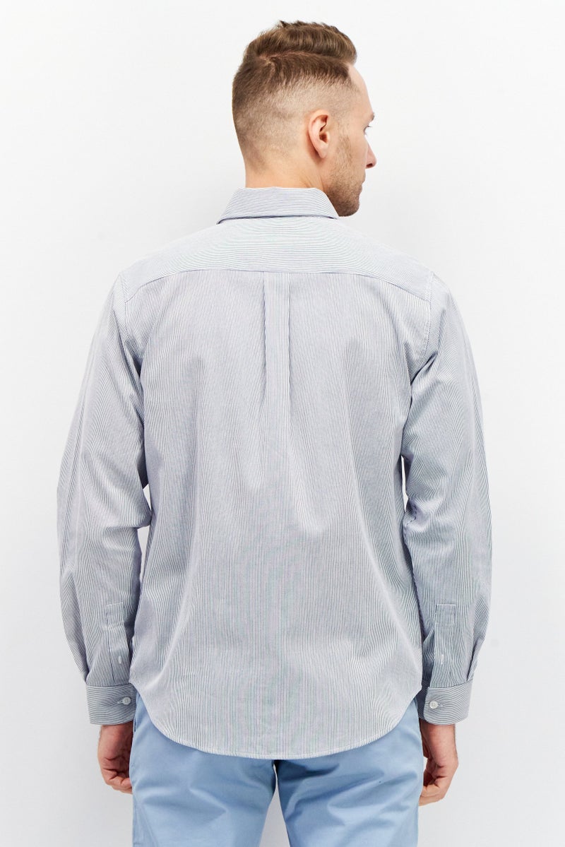 ESPRIT Men Regular Fit Long Sleeve Micro Strip Casual Shirt, Navy  - Image 4
